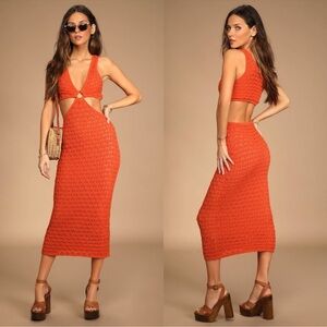 Orange knit midi dress sz m